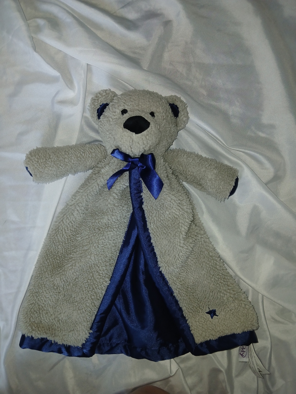 Scentsy Buddy Teddy Bear Plush Security Blanket Lovey Gray Blue Satin Trim